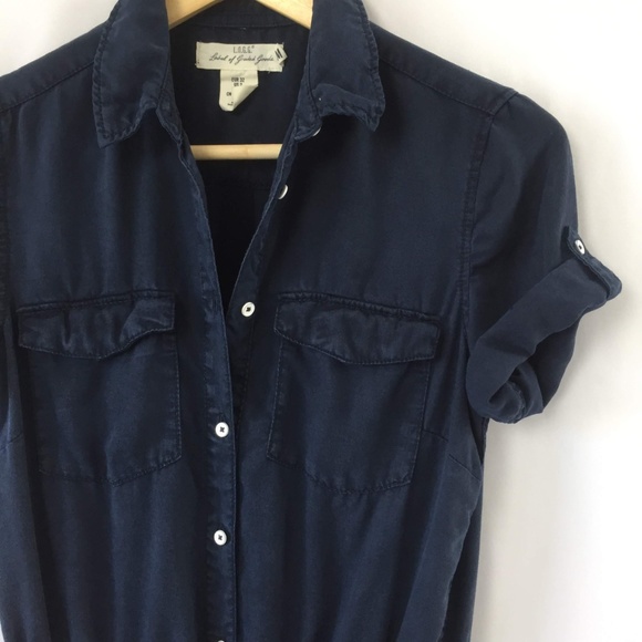 Button Down Shirt Dress with Drawstring - Picture 6 of 6